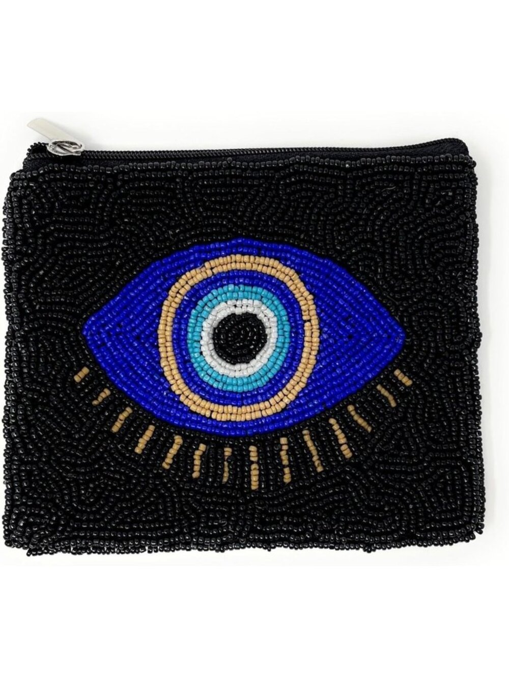 Evil Eye Beaded Pouch Purse | Black Coin Wallet | Small Card Holder Bag | Gift